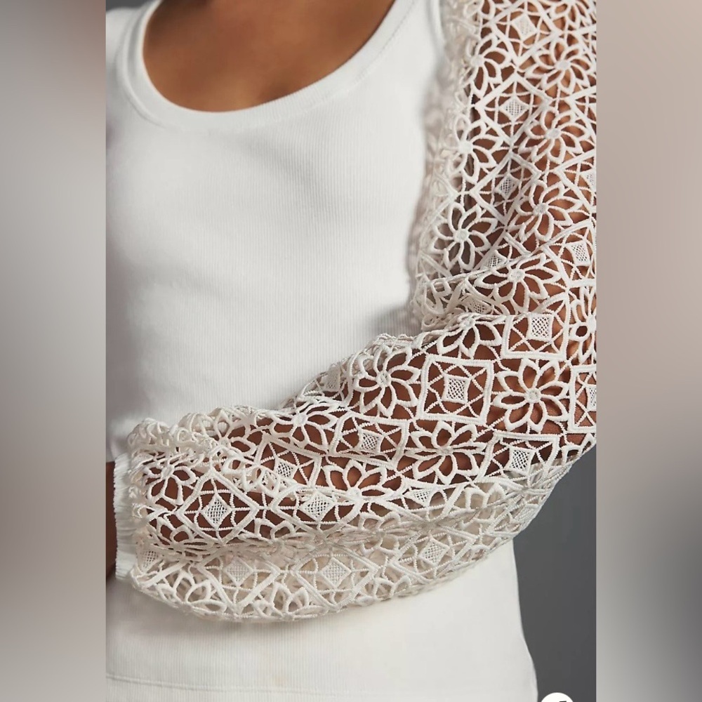 Maeve by Anthropologie Lace-Sleeve Top - Size XS - Picture 4 of 10